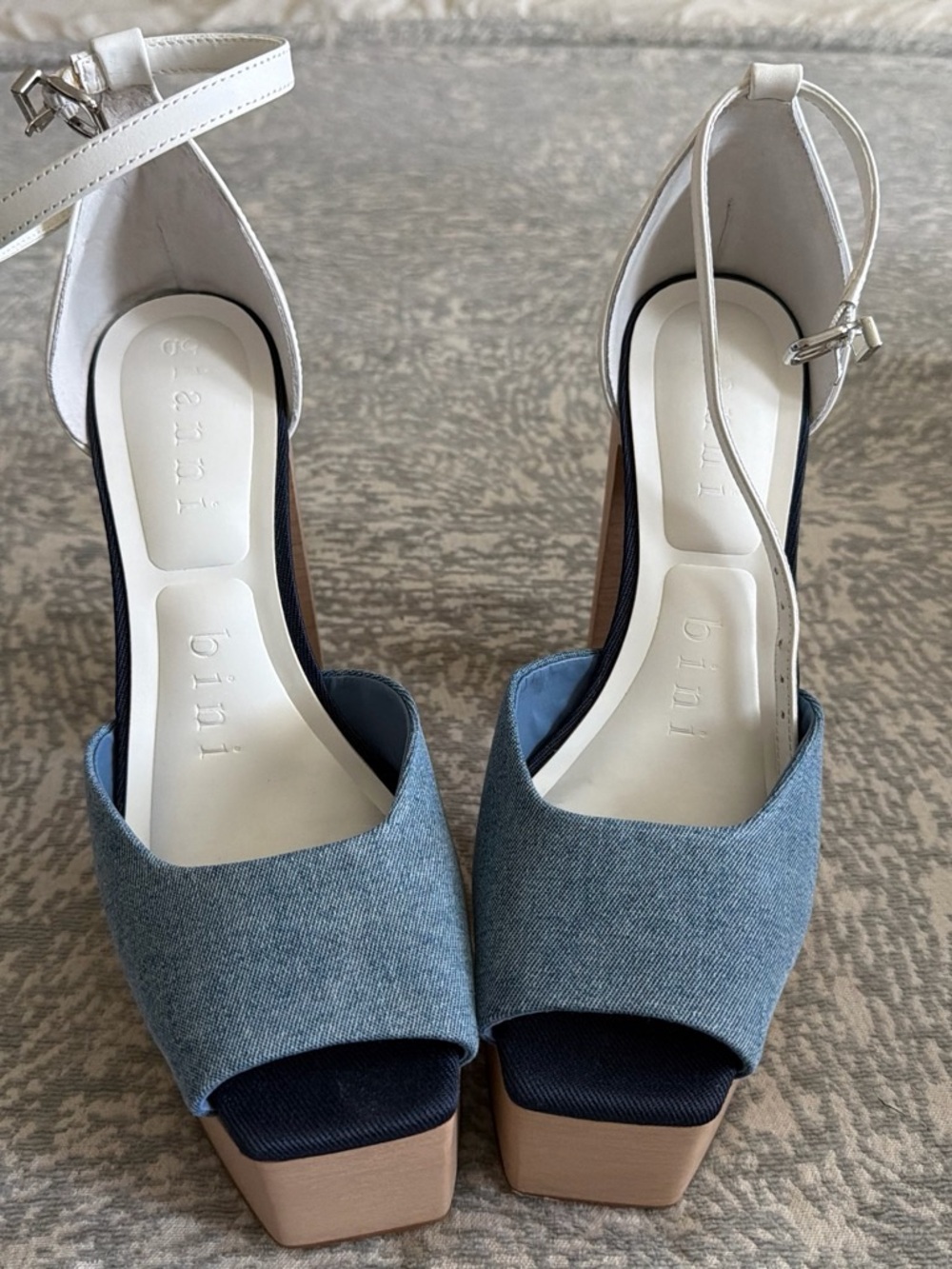 Gianni Bini Denim Blue Platform Sandals with White Ankle Strap